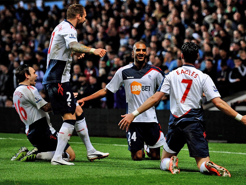 David Ngog of Bolton Wanderers celebrates scoring the winning goal