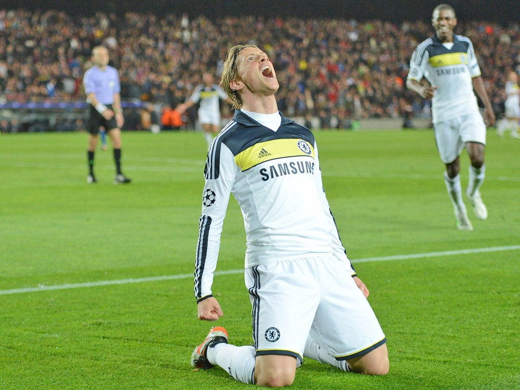 Fernando Torres celebrates scoring Chelsea's second goal of the night