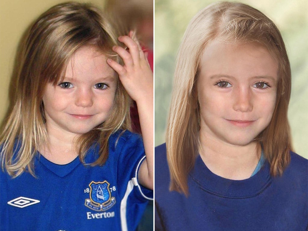 Madeleine McCann pictured at the age of three, left, and as she might have looked aged nine