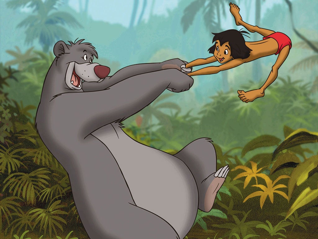 Disney’s orphan Mowgli dancing with Baloo