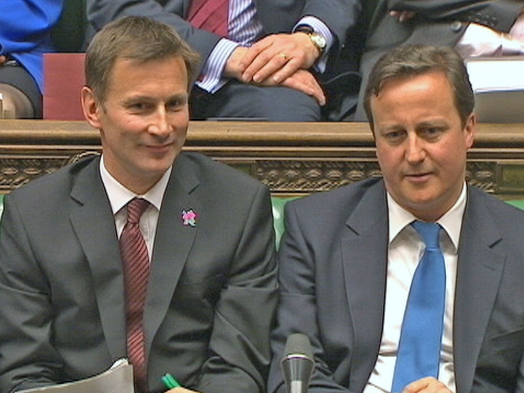 Jeremy Hunt with David Cameron at PMQs last week