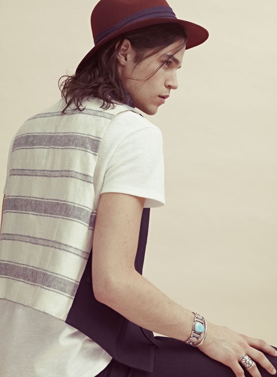 Hat £100,T-shirt £69, waistcoat from a selection, all by Sandro, selfridges.co.uk