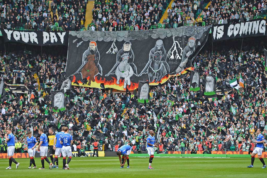 Celtic fans take delight in Rangers’ plight with their own version of the four horsemen of the apocalypse