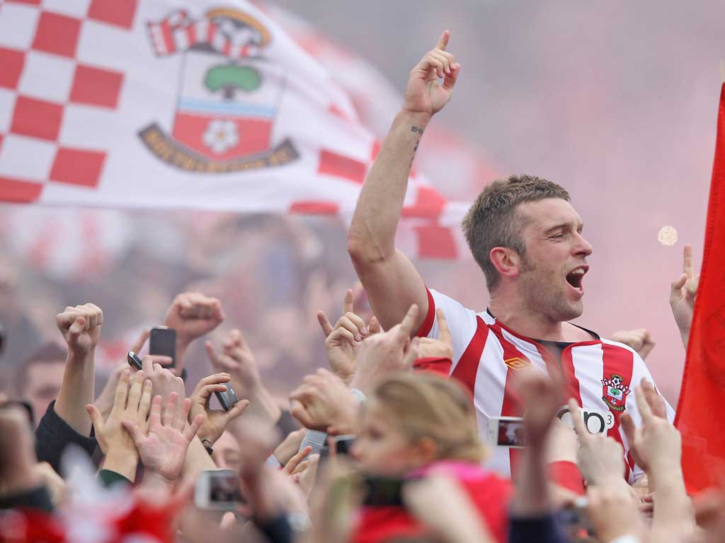 Southampton’s Jos Hooiveld celebrates his goal against Coventry