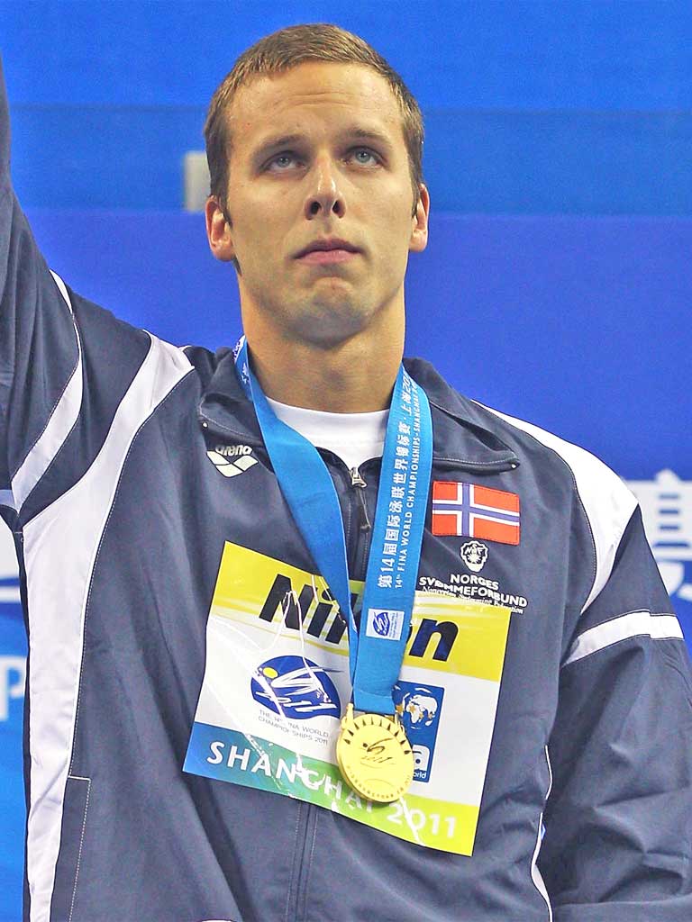 Alexander Dale Oen celebrates his 100m breaststroke gold at last year's World Championships