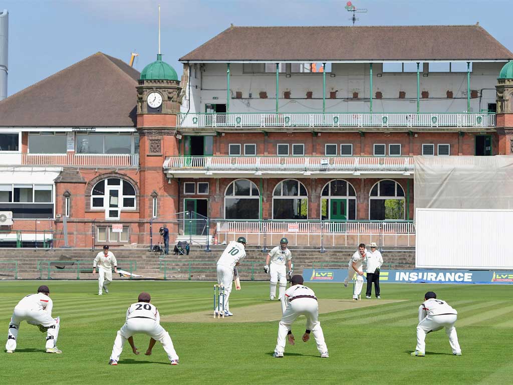 James Anderson is the first person to bowl at the new Pavilion End