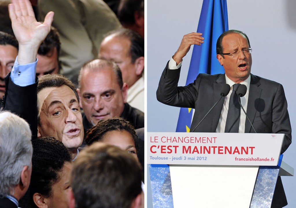 President Sarkosy, left, and his challenger, François Hollande, pictured yesterday