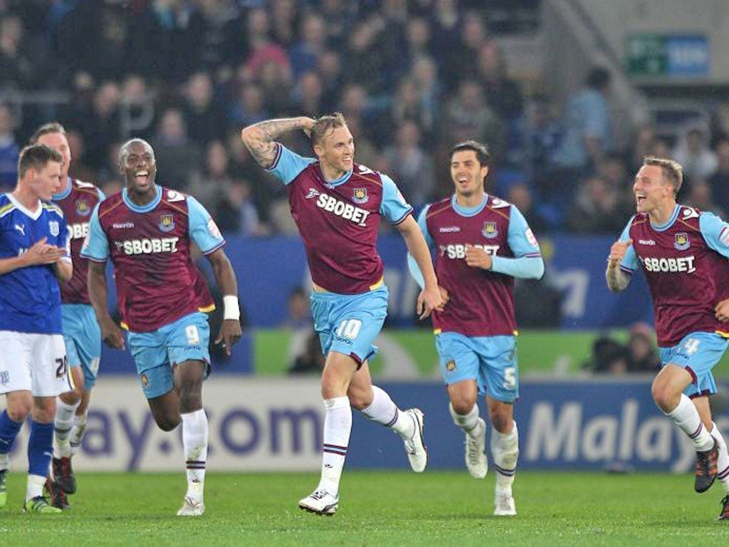 Jack Collison makes sure everyone knows his name after scoring his second goal for West Ham