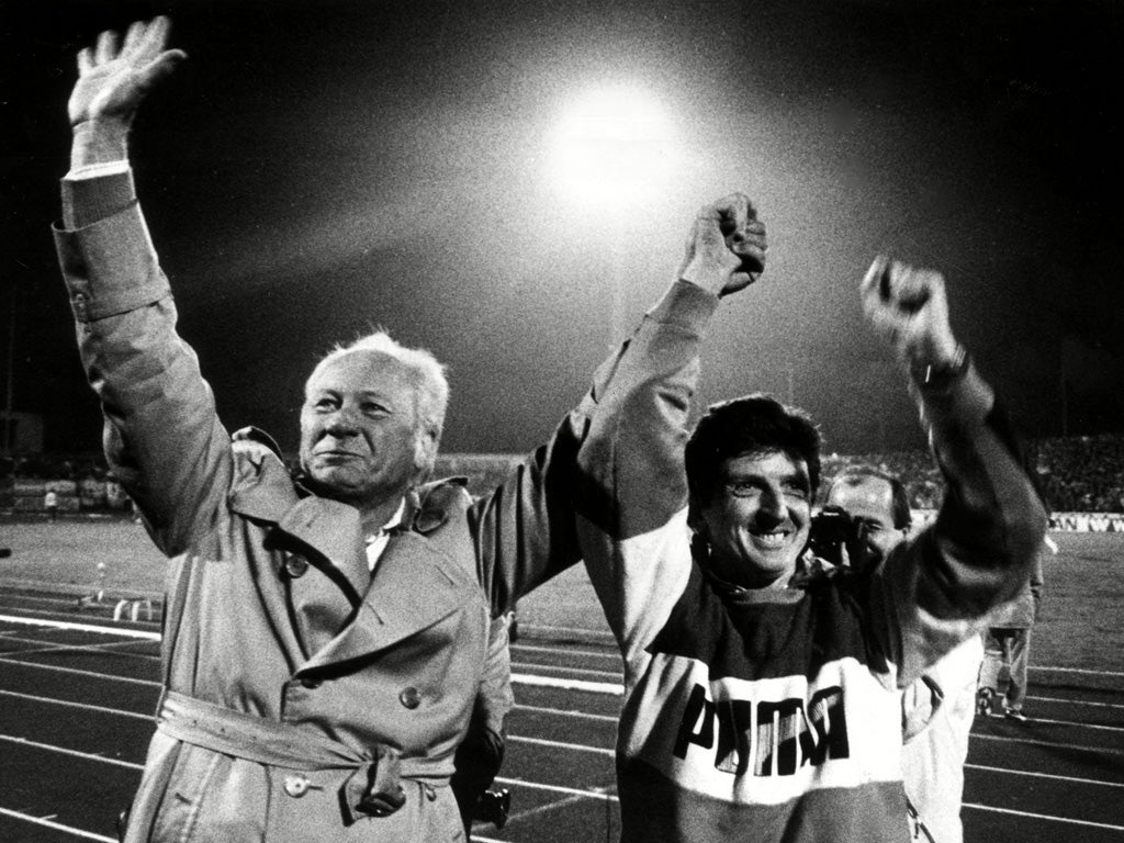 Roy Hodgson (right) during his days manager of Malmo Football Club