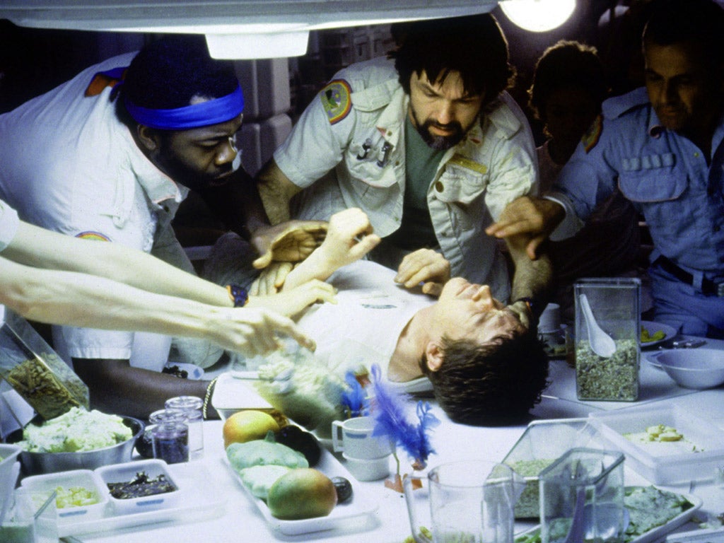 <b><i>Alien</i></b> (1979)<br/>The famous scene just before a chestburster exits through its host's rib cage.