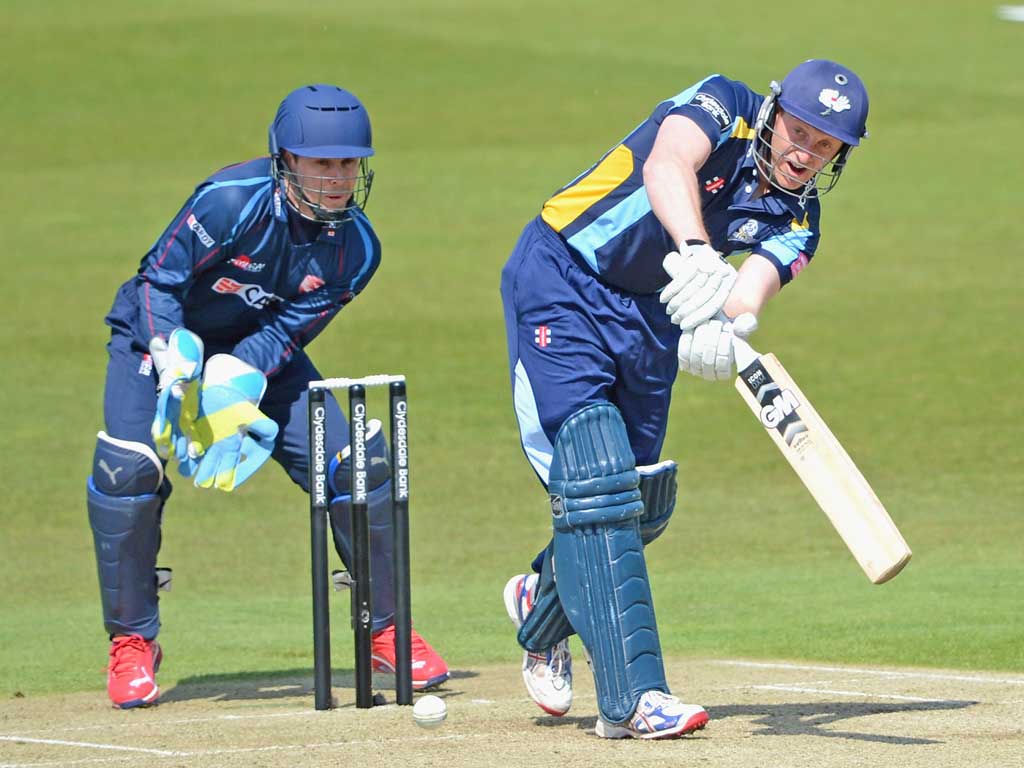 Yorkshire’s Andrew Gale hits out during the Pro40 fixture against Kent at Headingley yesterday