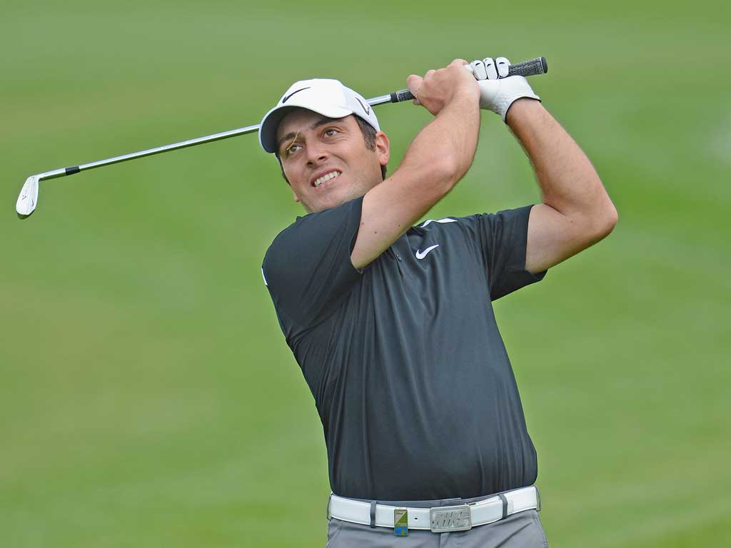 Francesco Molinari of Italy plays a shot during the second round of the Open de Espana in Sevilla