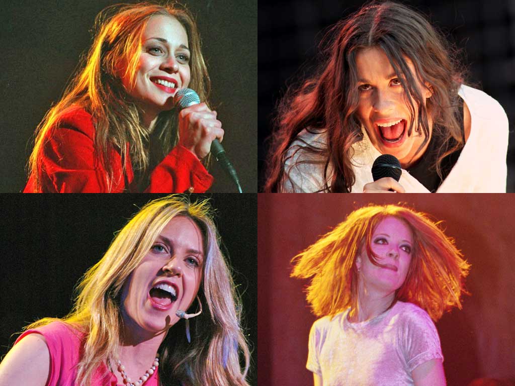 Clockwise from top left: Fiona Apple; Alanis Morissette; Shirley Manson; Liz Phair