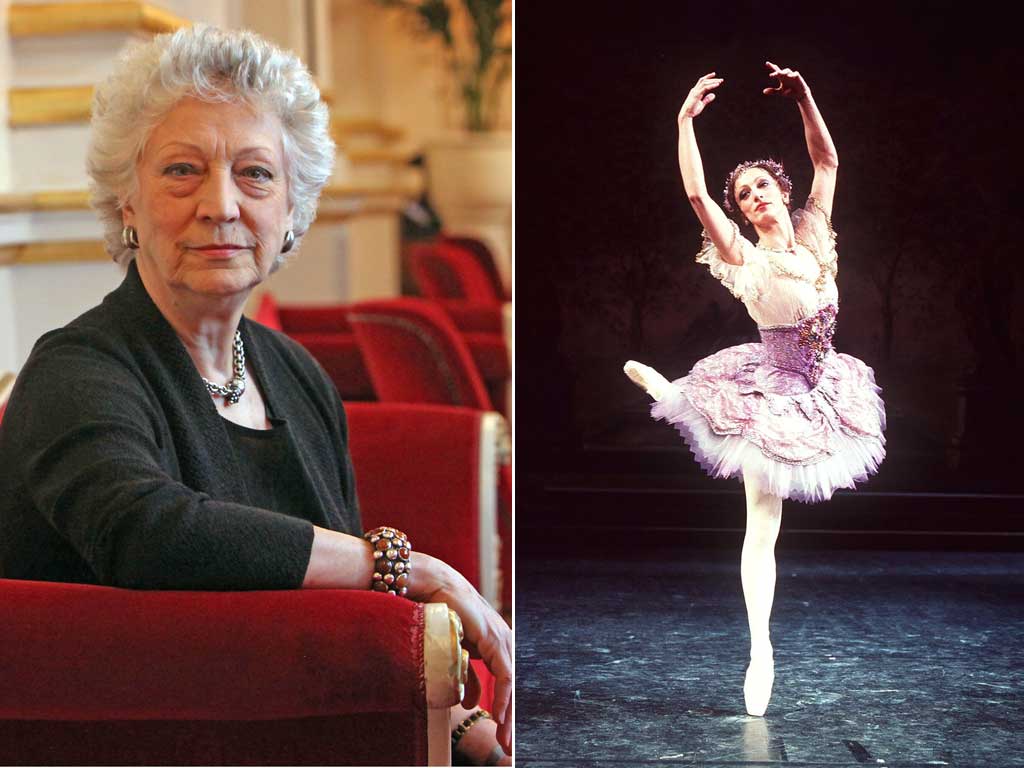 Monica Mason at the Royal Opera House (left) and Mason in Sleeping Beauty during her time as principal dancer with the company