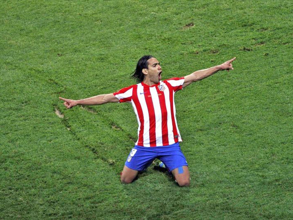 Radamel Falcao celebrates his second goal during the
Europa League final