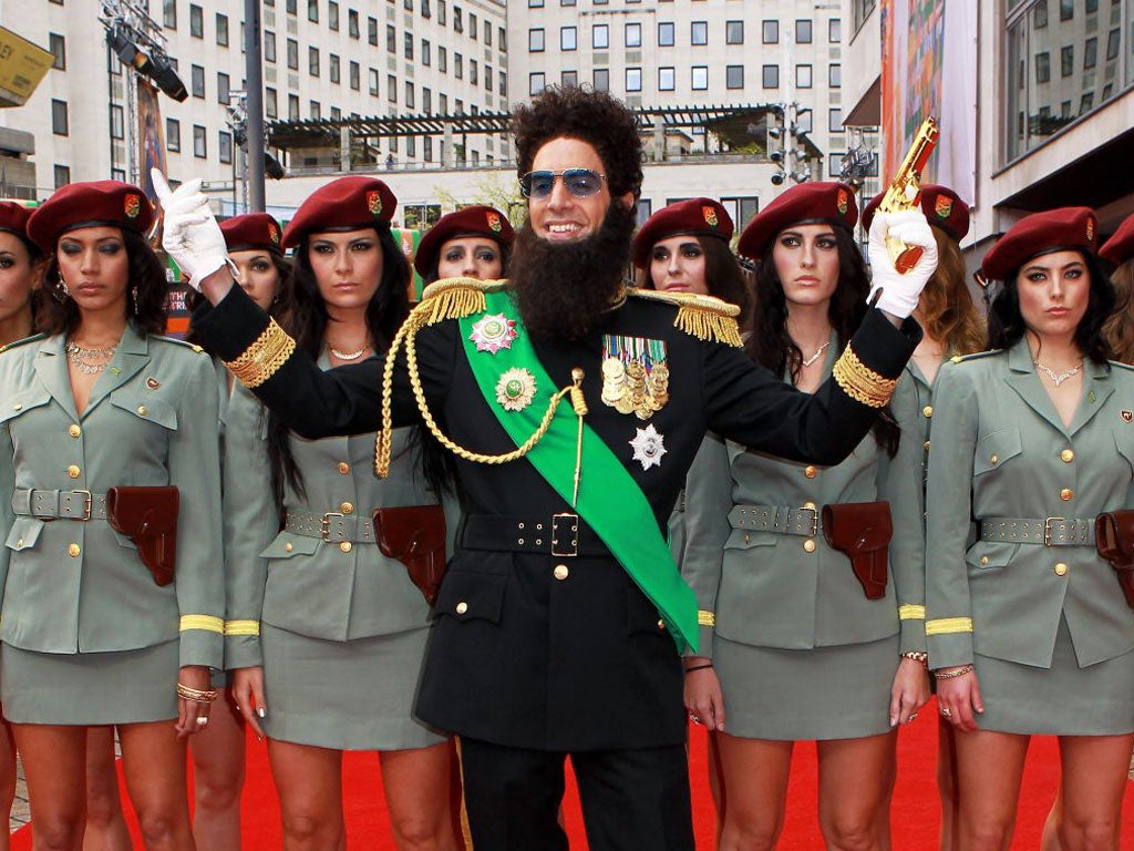 Sacha Baron Cohen as Admiral General Aladeen with his bodyguards – ‘all of them virgins’ – at the premiere of The Dictator in London last night