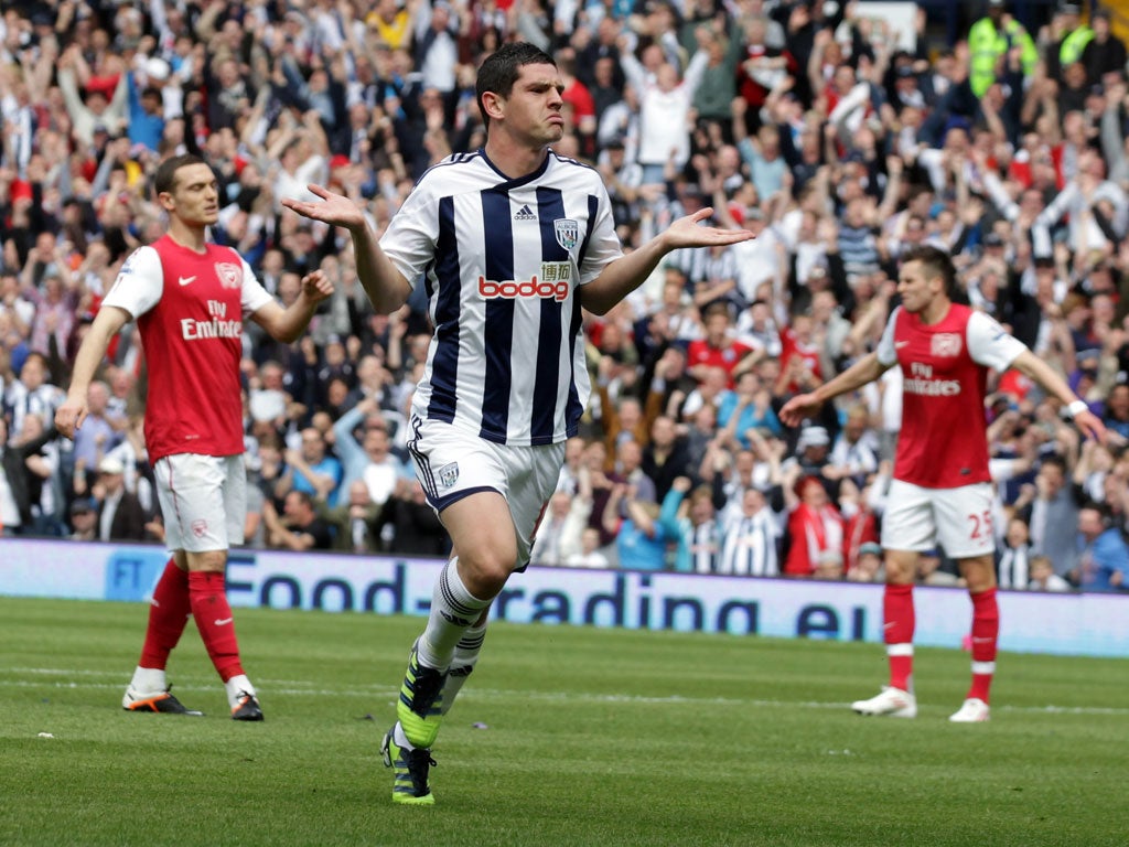 West Brom's Graham Dorrans celebrates after scoring his side's second goal