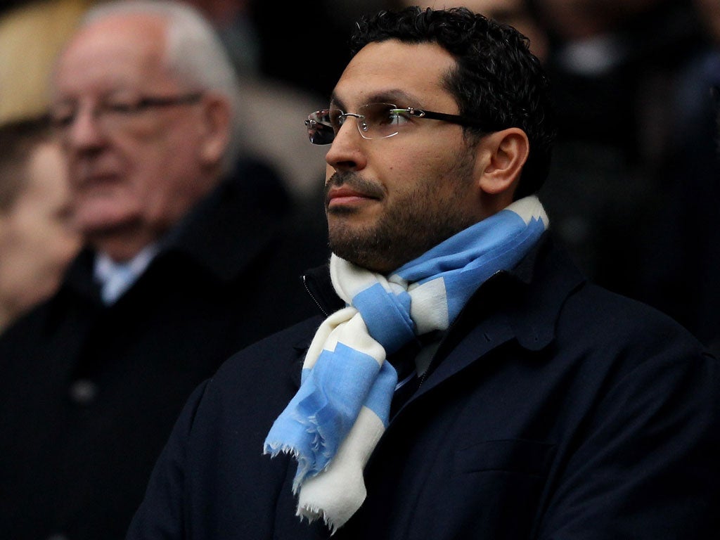 Manchester City chairman Khaldoon al-Mubarak looks on from the in the stands at the Etihad Stadium