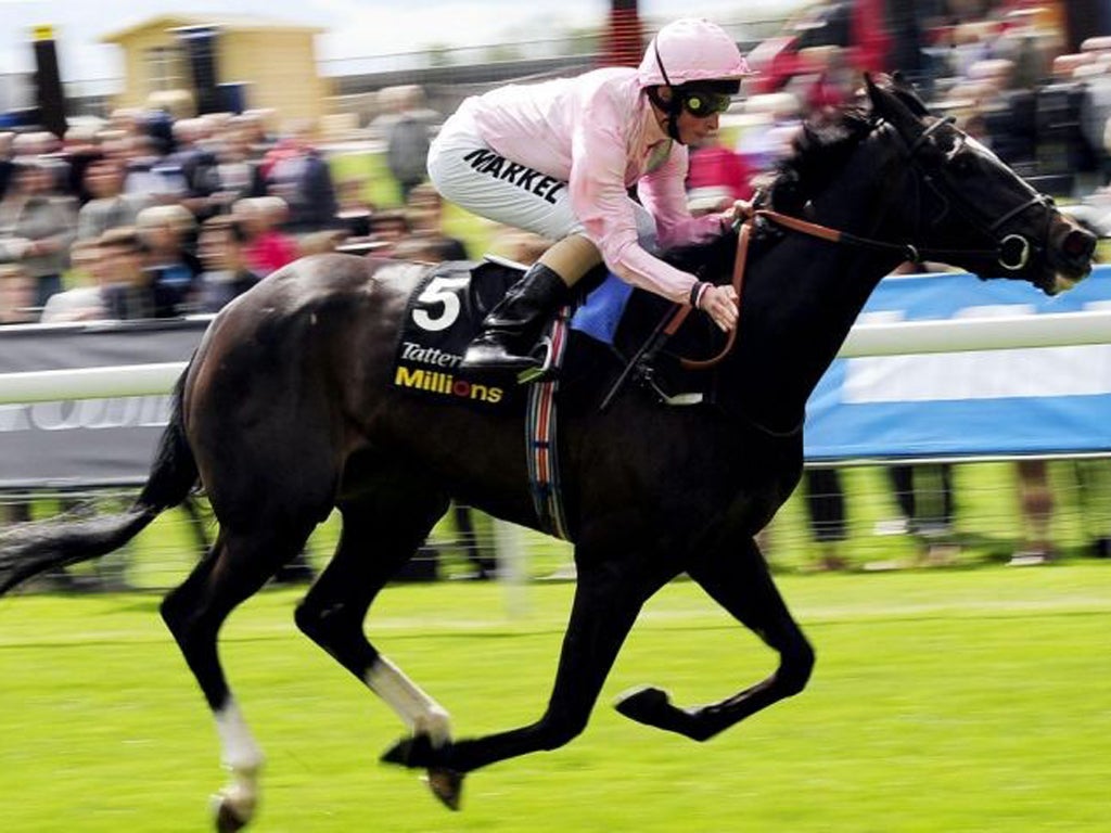 The Fugue, ridden by William Buick, wins at York yesterday