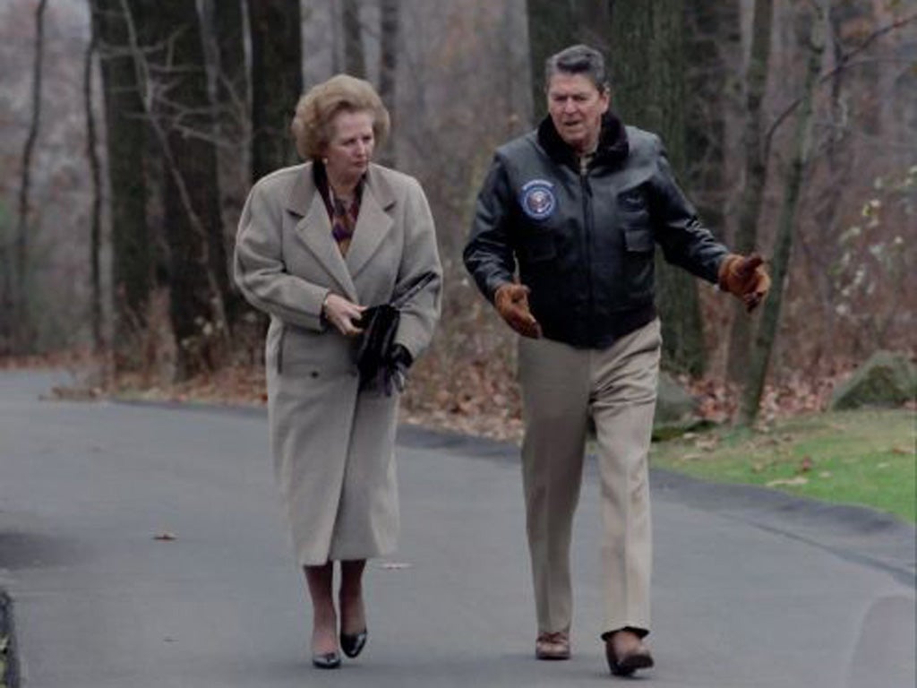 Margaret Thatcher and Ronald Reagan at Camp David in 1986