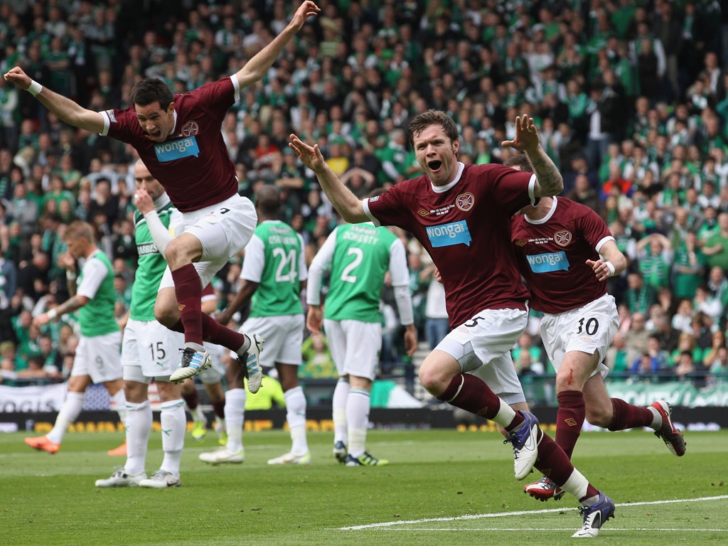 Hearts' Darren Barr celebrates his goal