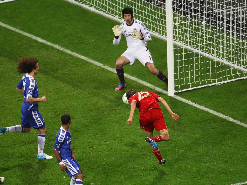 Head for home: Thomas Müller scores Bayern's goal with seven minutes left