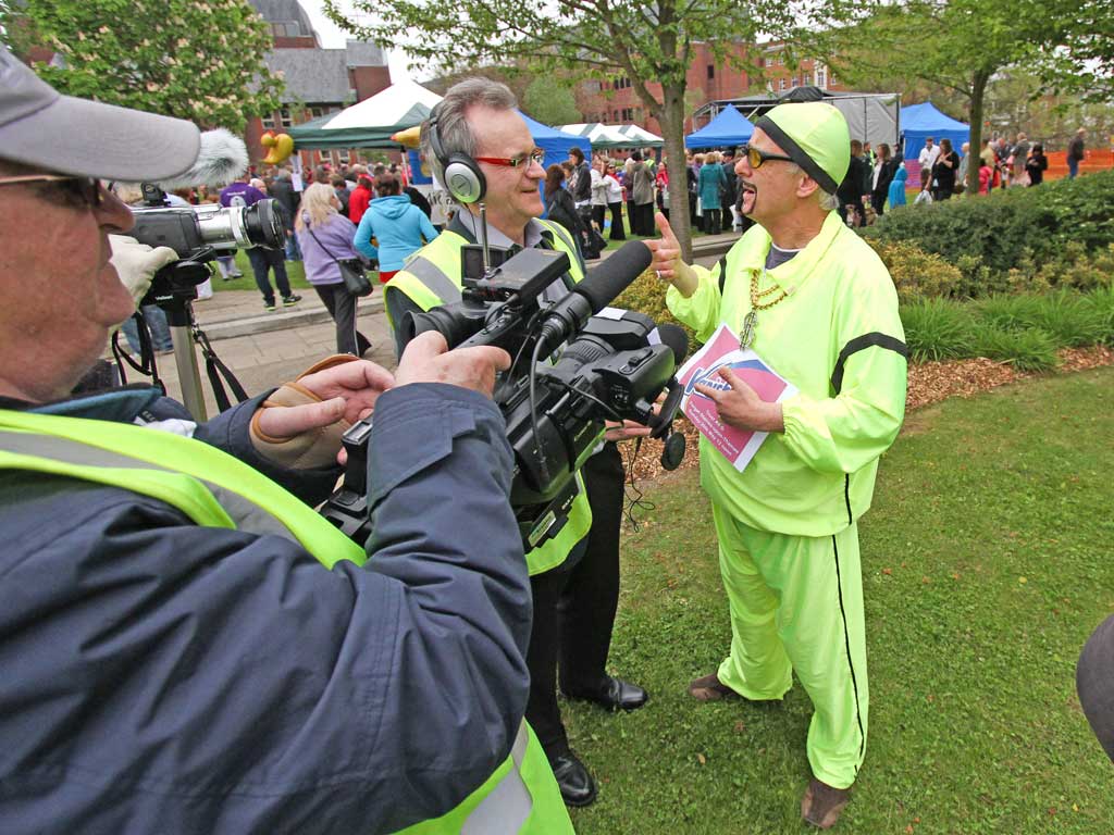 A protester dressed as Ali G, Sacha Baron-Cohen’s creation from Staines, complains about the ‘pointless’ change