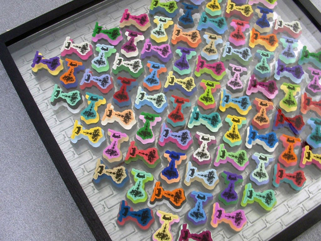 <p><b>Chinooks</b><br/>
<i>64 x 64 cm</i></p>
<p>3 Layered Glass, Stencil, Spray Paint, Screen Print & Aluminium<br/>
Edition of 3 unique colourways</p>