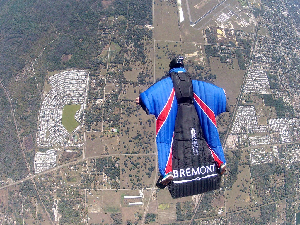 The specially designed wing suit will allow Gary Connery to 'fly'