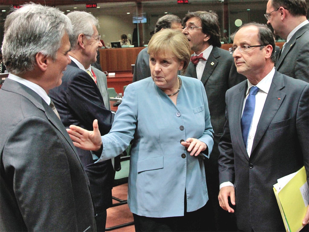 Angela Merkel and François Hollande in Brussels with Austrian Chancellor Werner Faymann