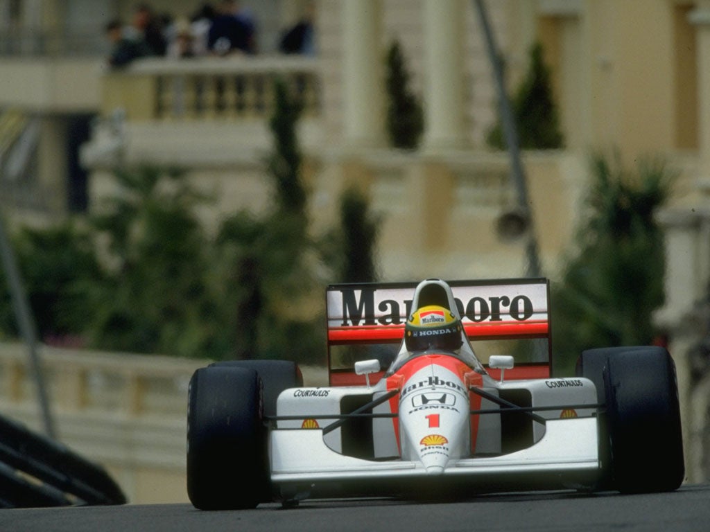 Ayrton Senna pictured driving in Monaco