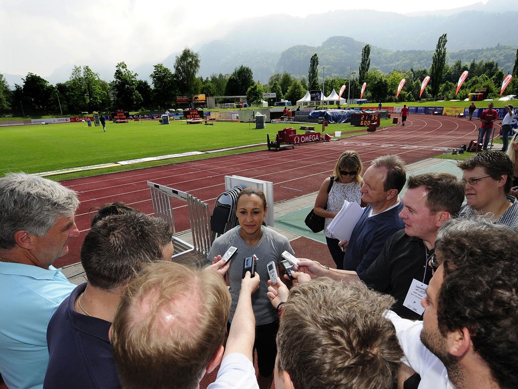 Jessica Ennis speaks to the media in Austria yesterday
