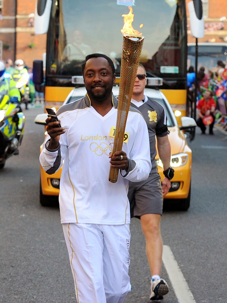Torchbearer No 109 in the Somerset town of Taunton on Monday was Black Eyed Peas singer and presenter of The Voice, Will.i.am