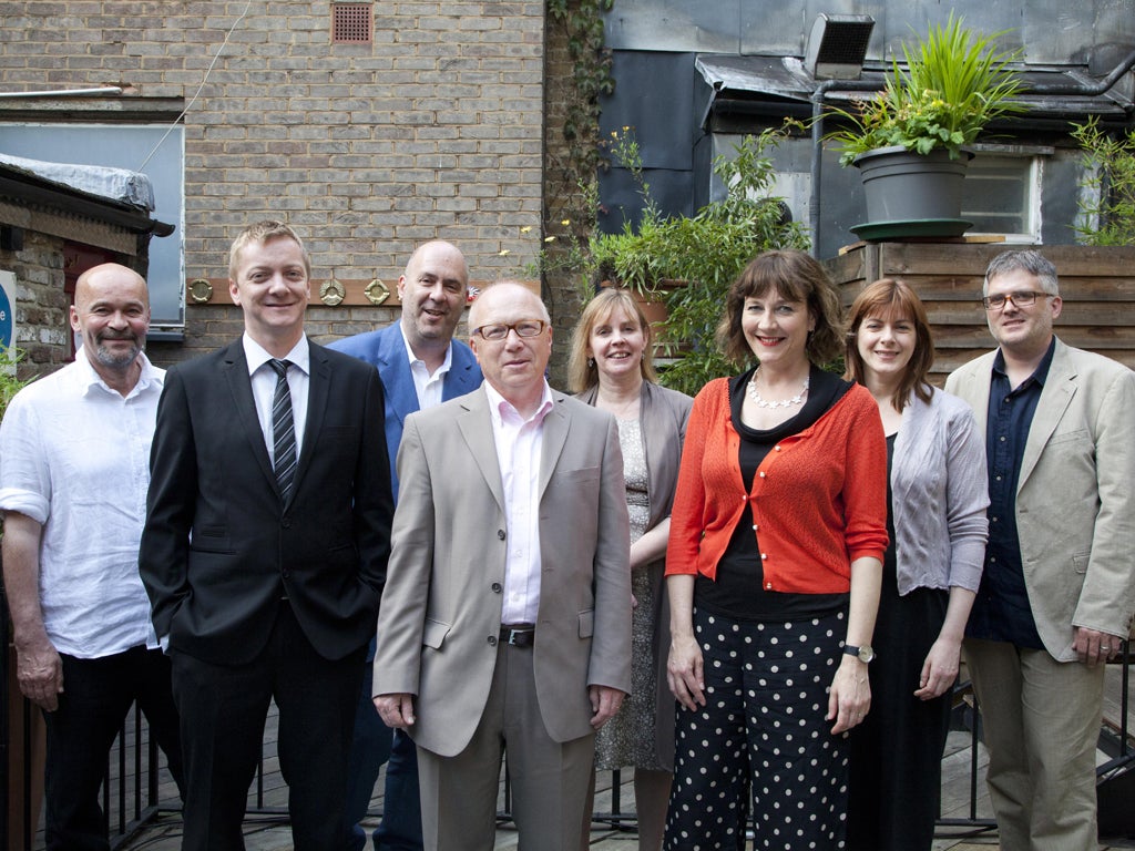 (From left) Peter Benson, Doug Johnston, Tibor Fischer, David Park, Cressida Connolly, Jill Dawson, Susannah Jones, and Dan Rhodes