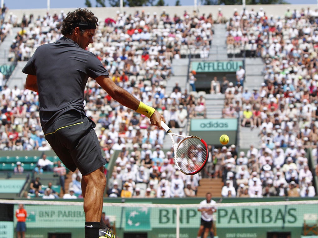 Roger Federer in action at the French Open