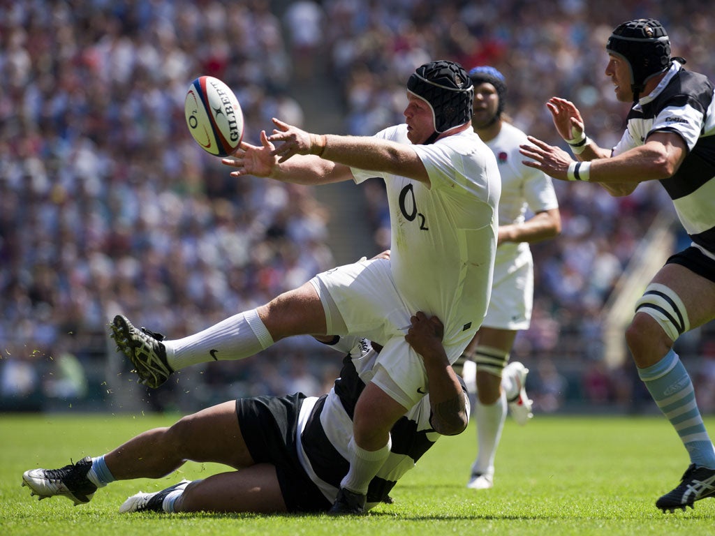 Matt Stevens in action against the Barbarians