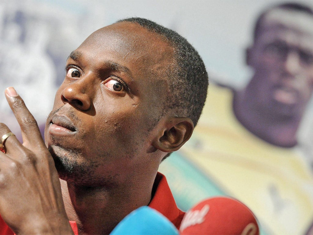 Usain Bolt during yesterday's press conference in Rome