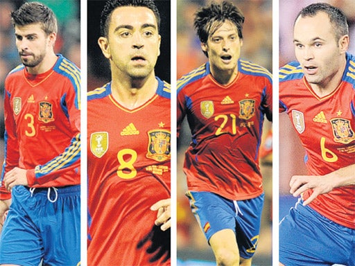 Spanish maestros: (from left) Gerard Pique, Xavi, David Silva, Andres Iniesta