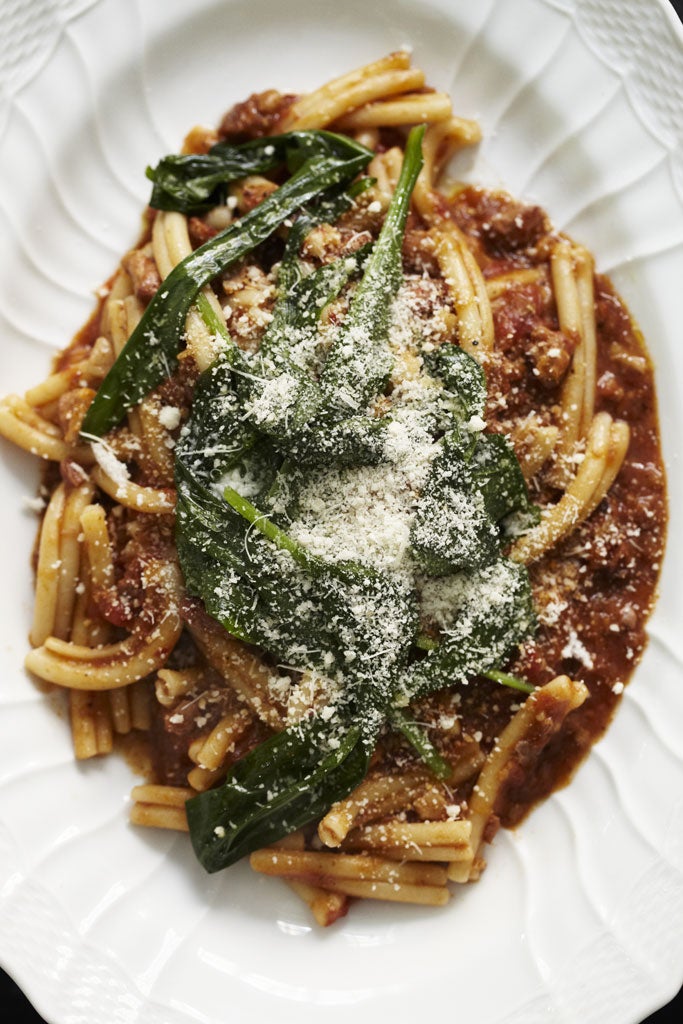 Trofie with lamb ragu and wild garlic