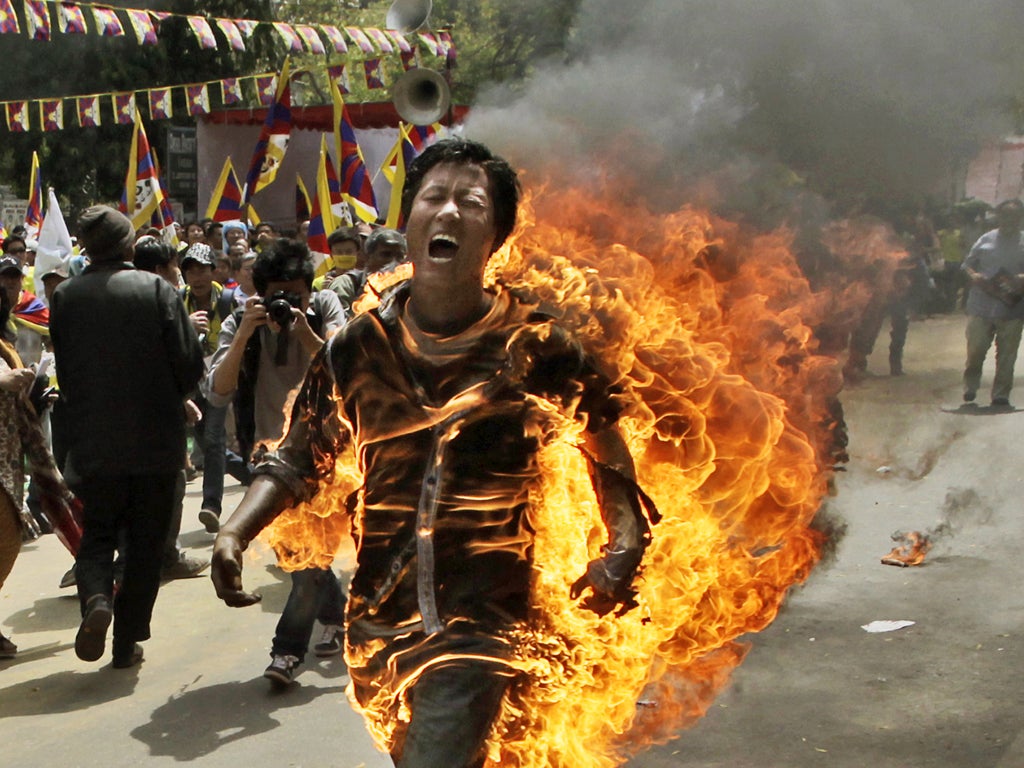 Tibetan protester Jamphel Yeshi set himself on fire in New Delhi ahead of Chinese President Hu Jintao's visit to India earlier this year