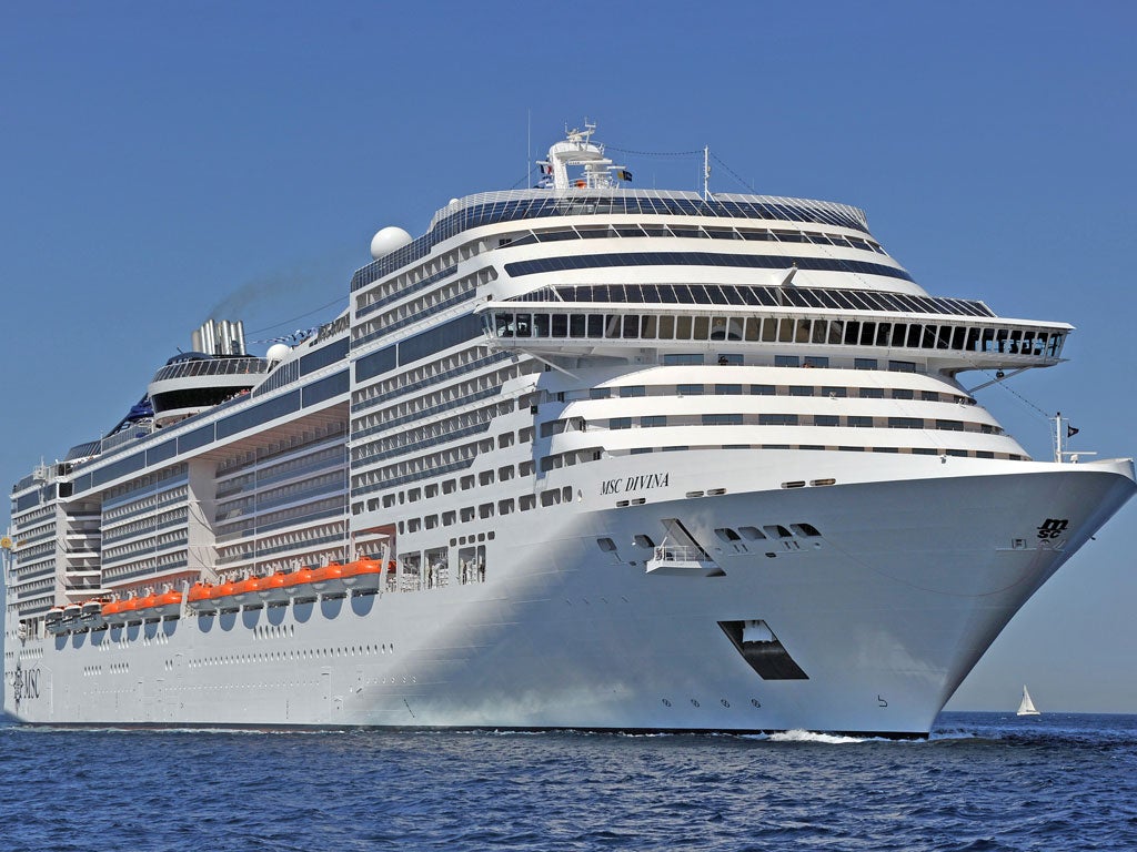 Huge ship MSC Divina leaves Venice during the inaugural cruise