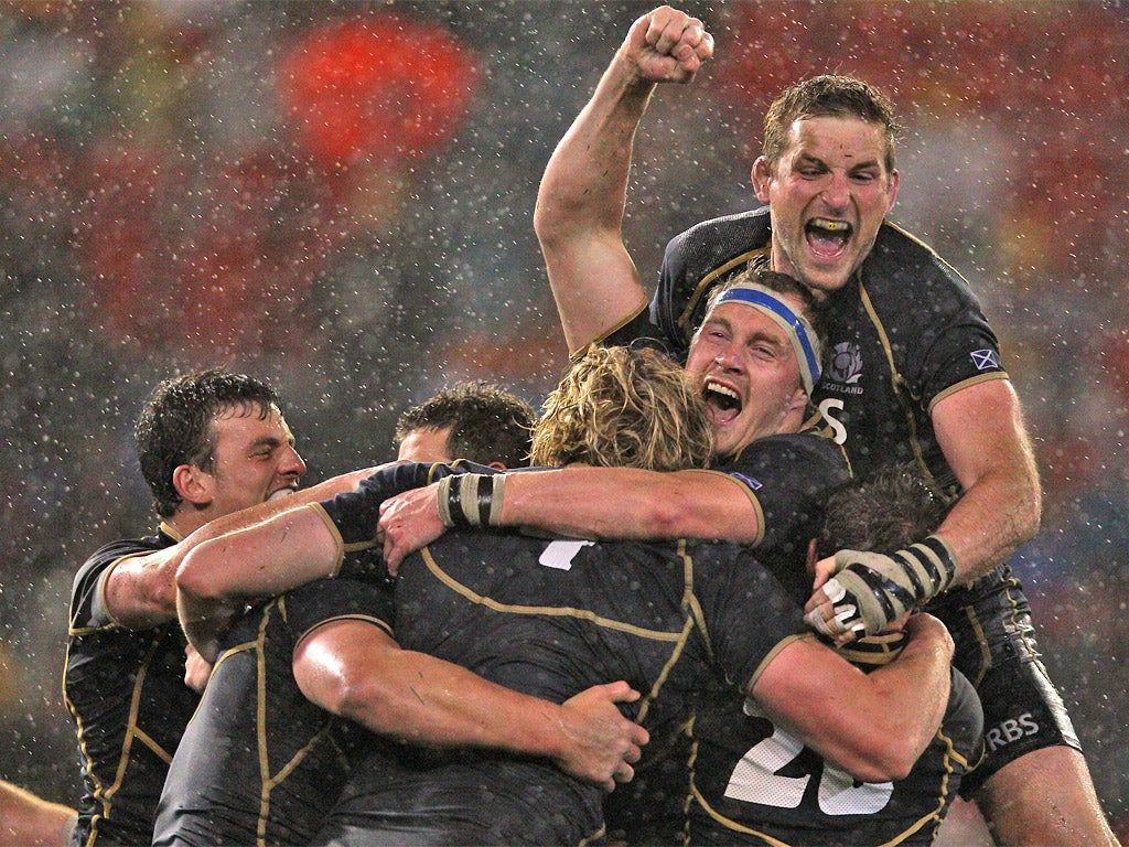 The Scots celebrate their first win in Australia for 30 years