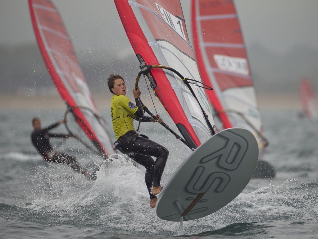 Tuuli Petaja, (FIN) racing in the RSX Womens class on the day three of the Skandia Sail for Gold Regatta, in Weymouth