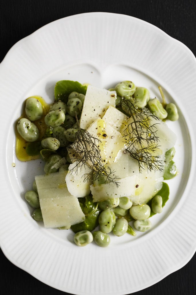 Broad bean and pecorino salad