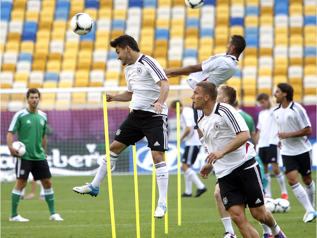 The German team go through their training drills