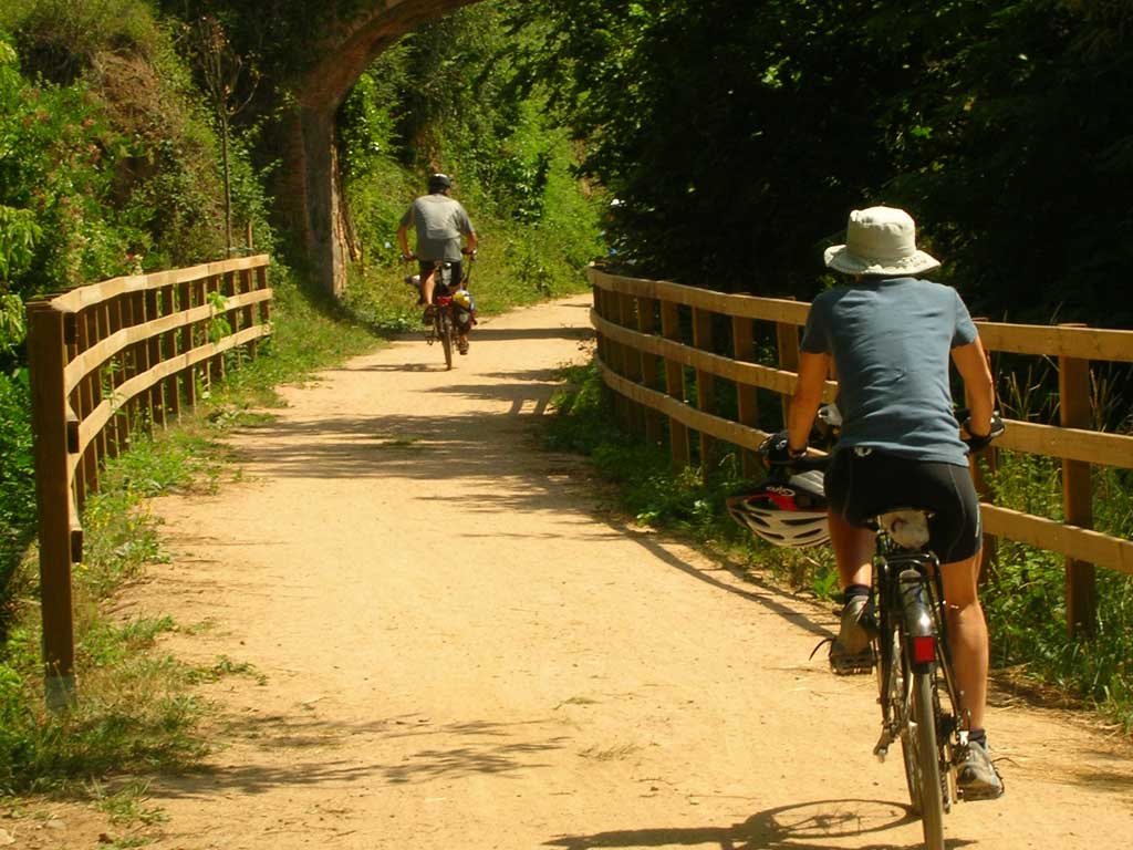 Downhill all the way (almost): The former industrial railway line, now Via Verde (greenway), in Sant Esteve d'en Bas