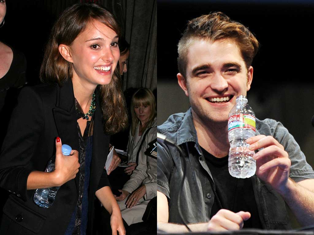 Taking the waters: Bottle-huggers Natalie Portman and Robert Pattinson