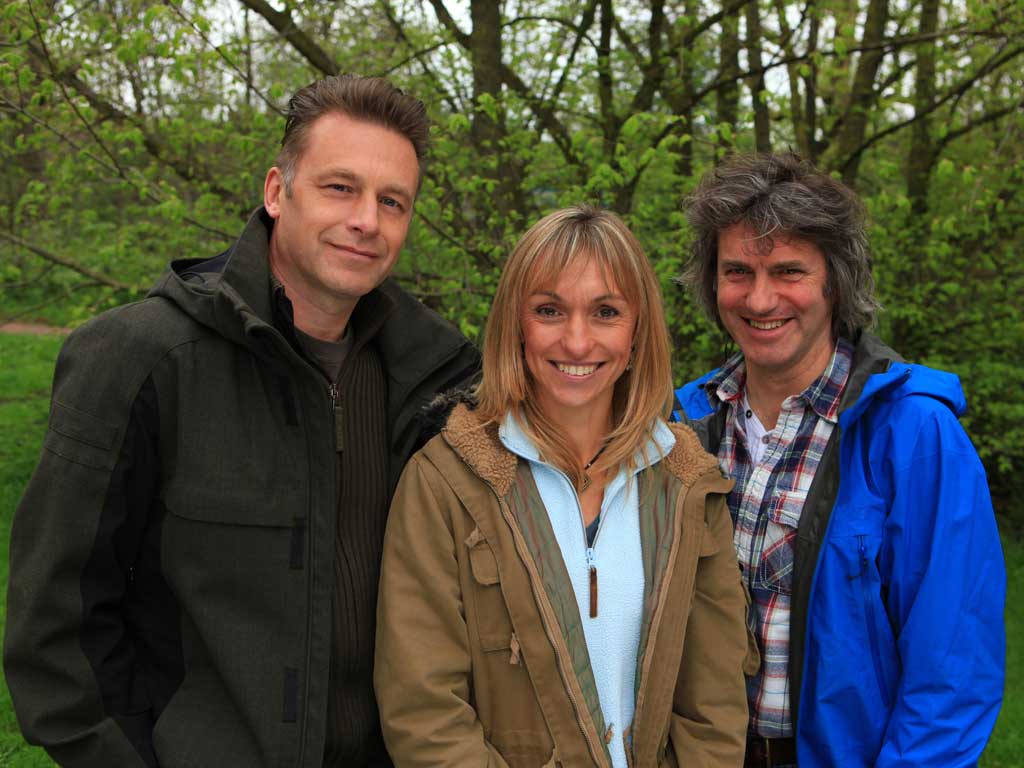 Michaela with Springwatch colleagues, Chris Packham (left) and Martin Hughes-Games