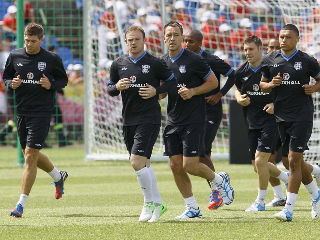 England players train in preparation for their first Euro 2012 match