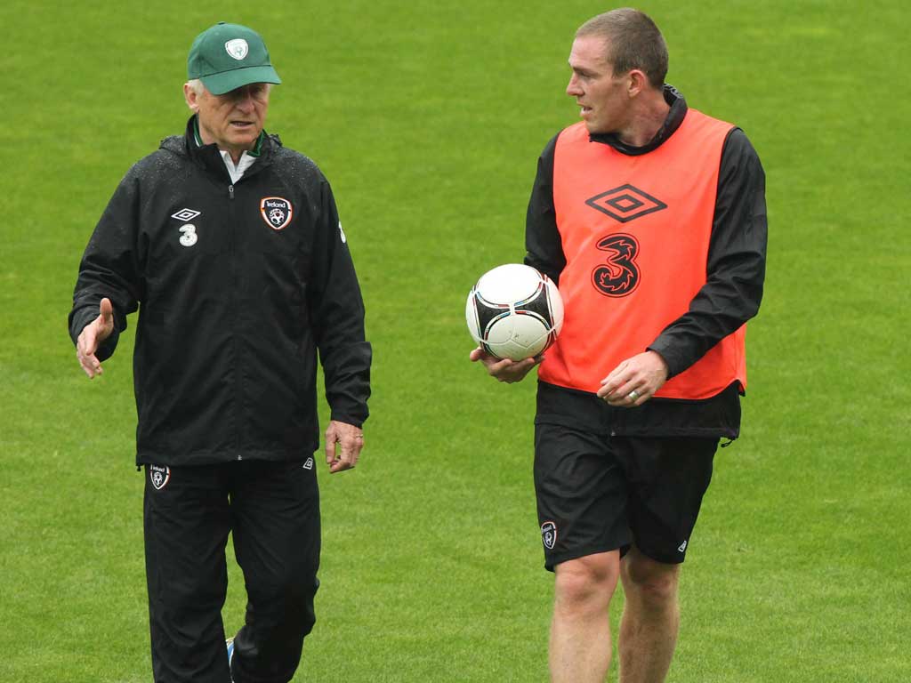 Ireland manager  Giovanni Trapattoni and Richard Dunne on Friday